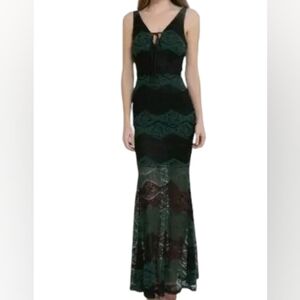Clara Story Lace Maxi Dress Green/Black Sleeveless NWT